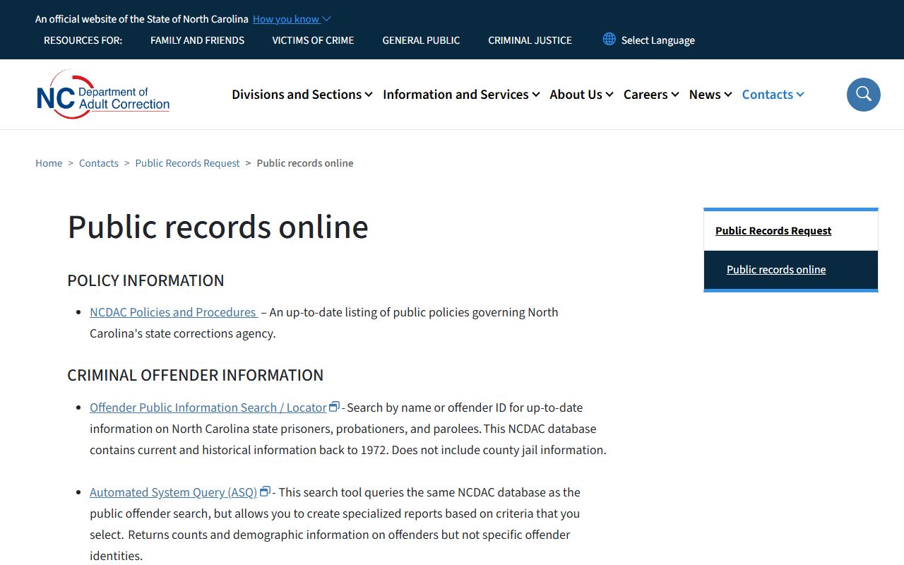 Wayne County arrest records and court charges N.C. DAC public records online