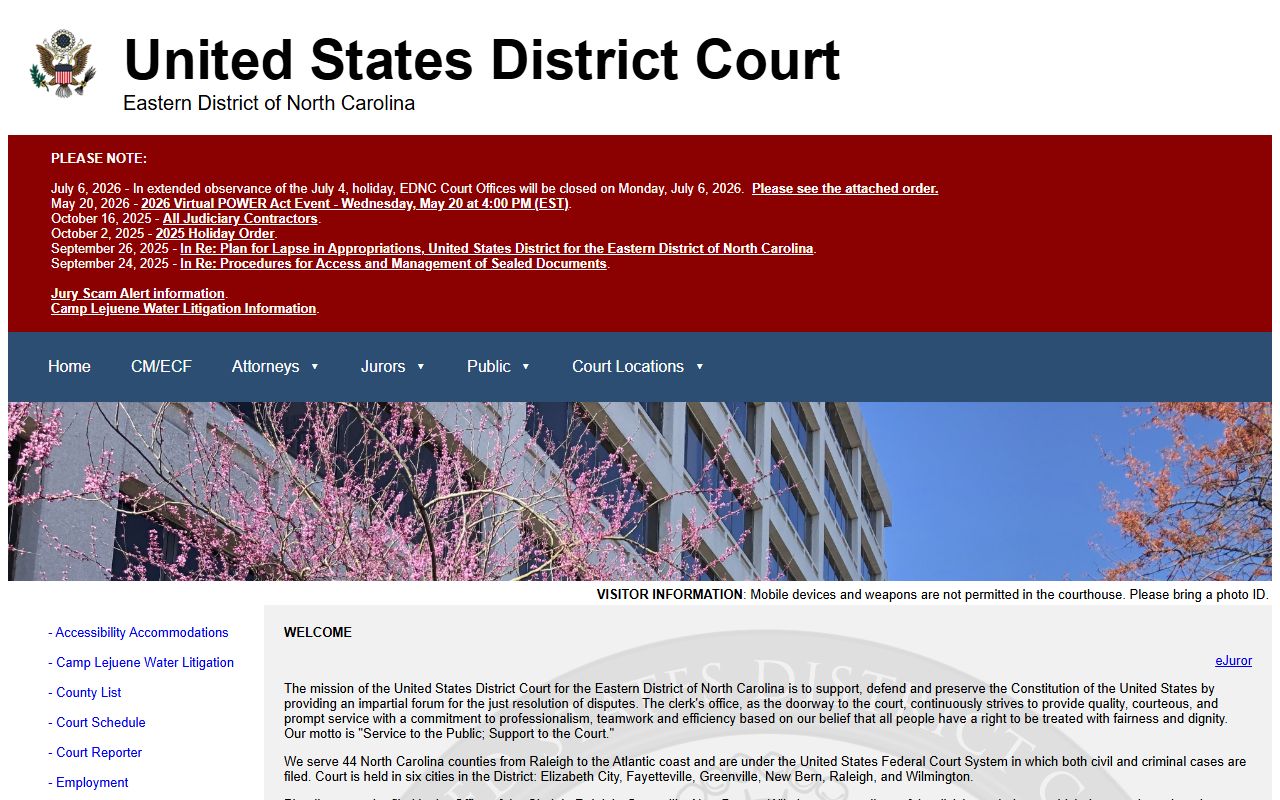 Wayne County court dockets Eastern District of North Carolina federal court