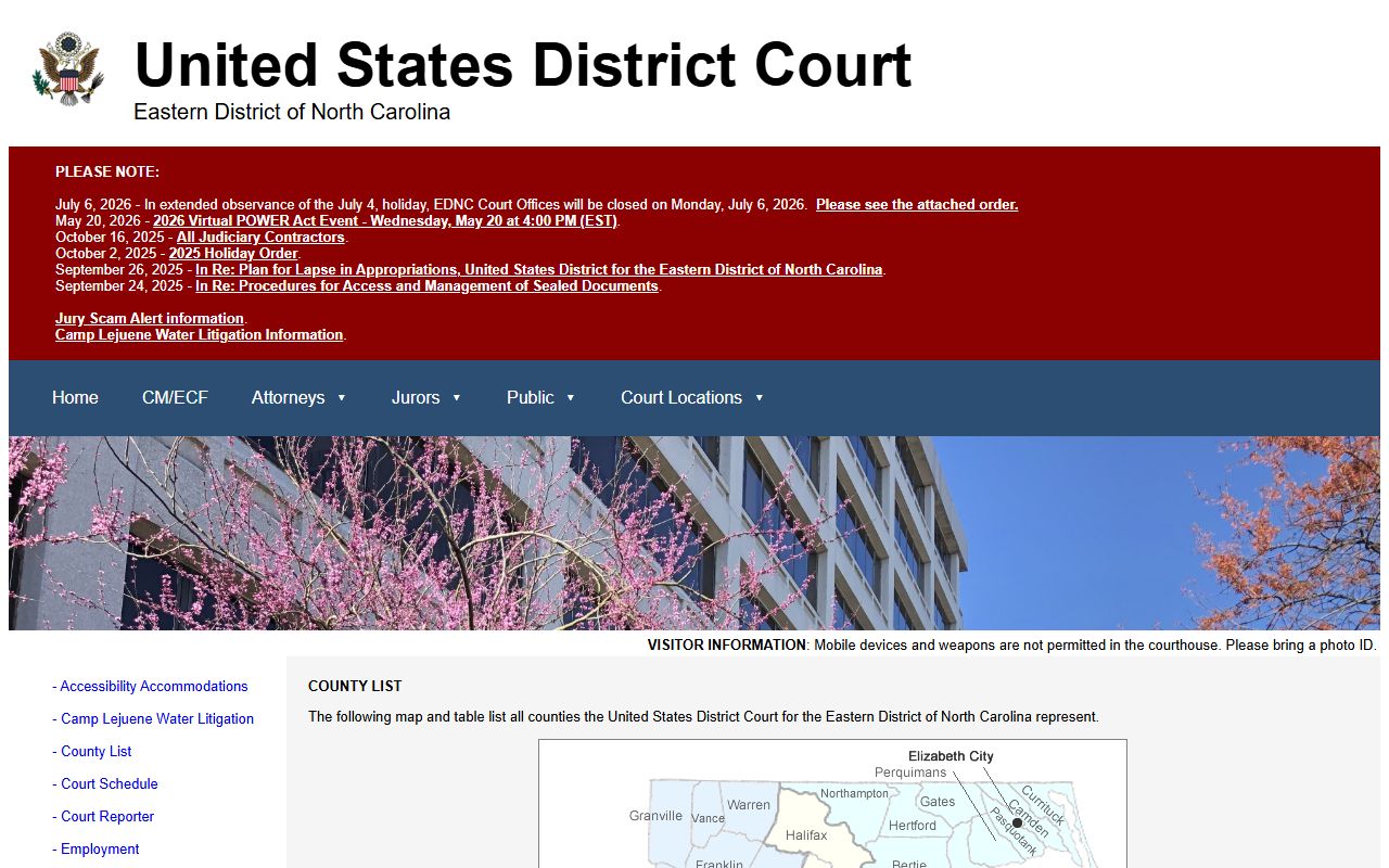 Wayne County court dockets EDNC county list