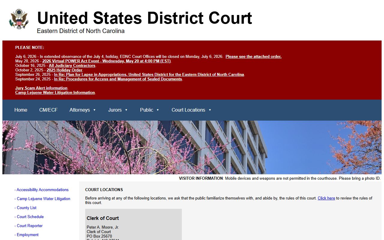 Wayne County court dockets Raleigh federal courthouse location