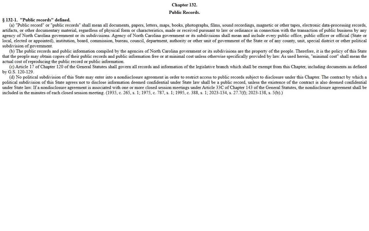 Wayne County court records G.S. 132-1 public record definition