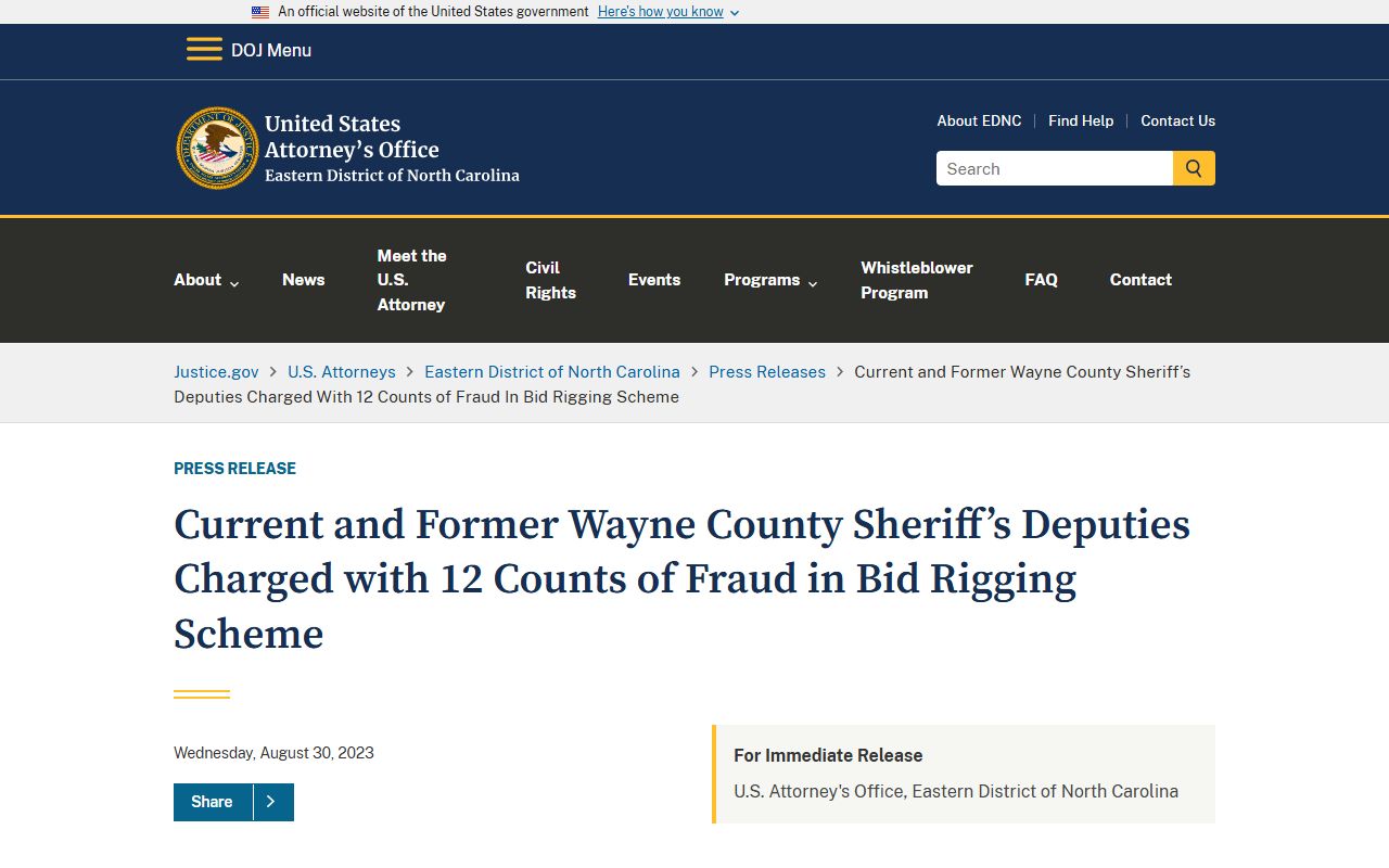 Wayne County criminal court records DOJ federal prosecution release