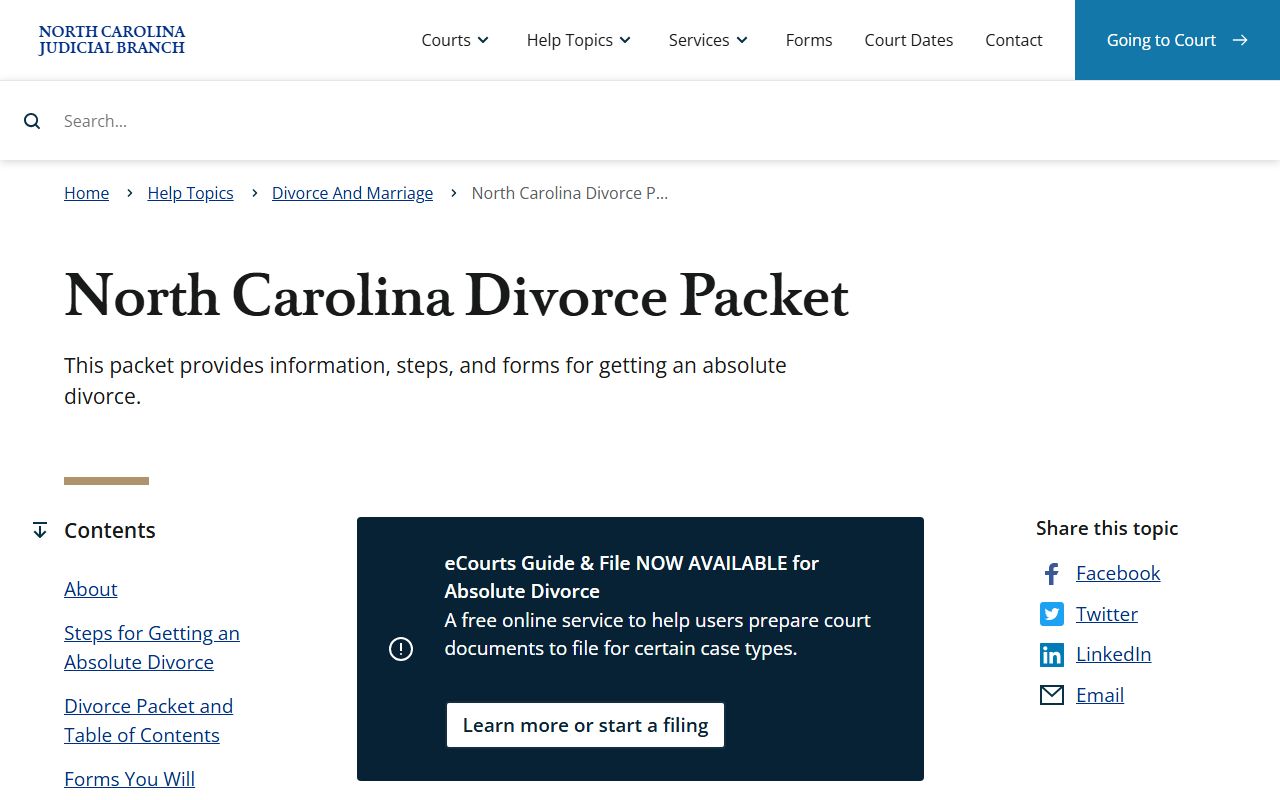 Wayne County District Court North Carolina divorce packet