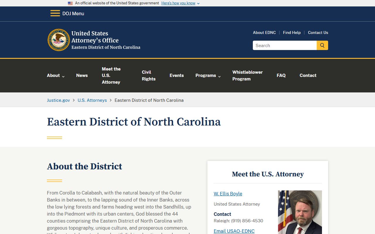 Wayne County federal criminal court records U.S. Attorney EDNC