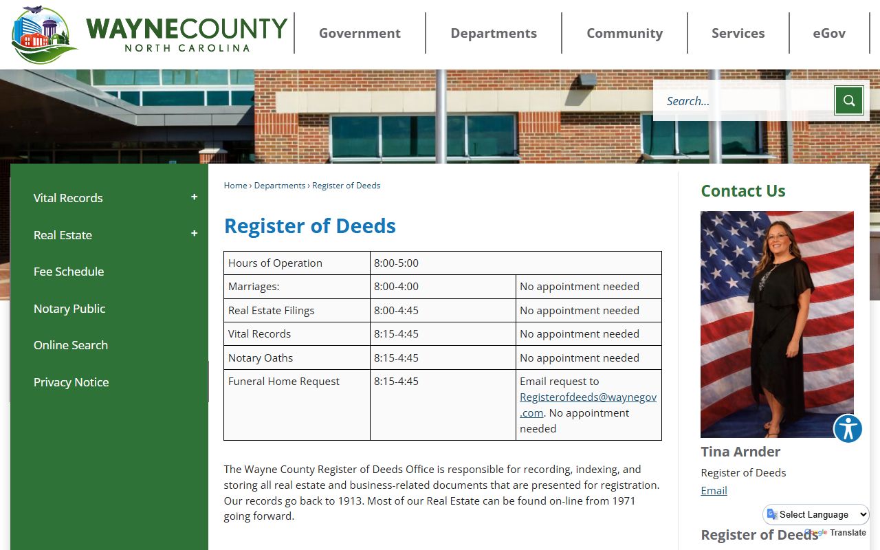 Wayne County marriage records Register of Deeds office page