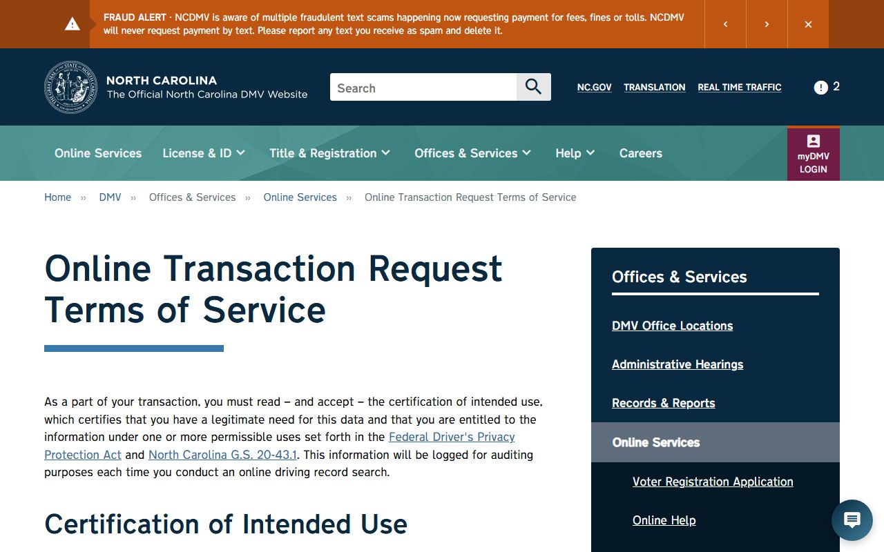 Wayne County traffic court records NCDMV driving record terms source