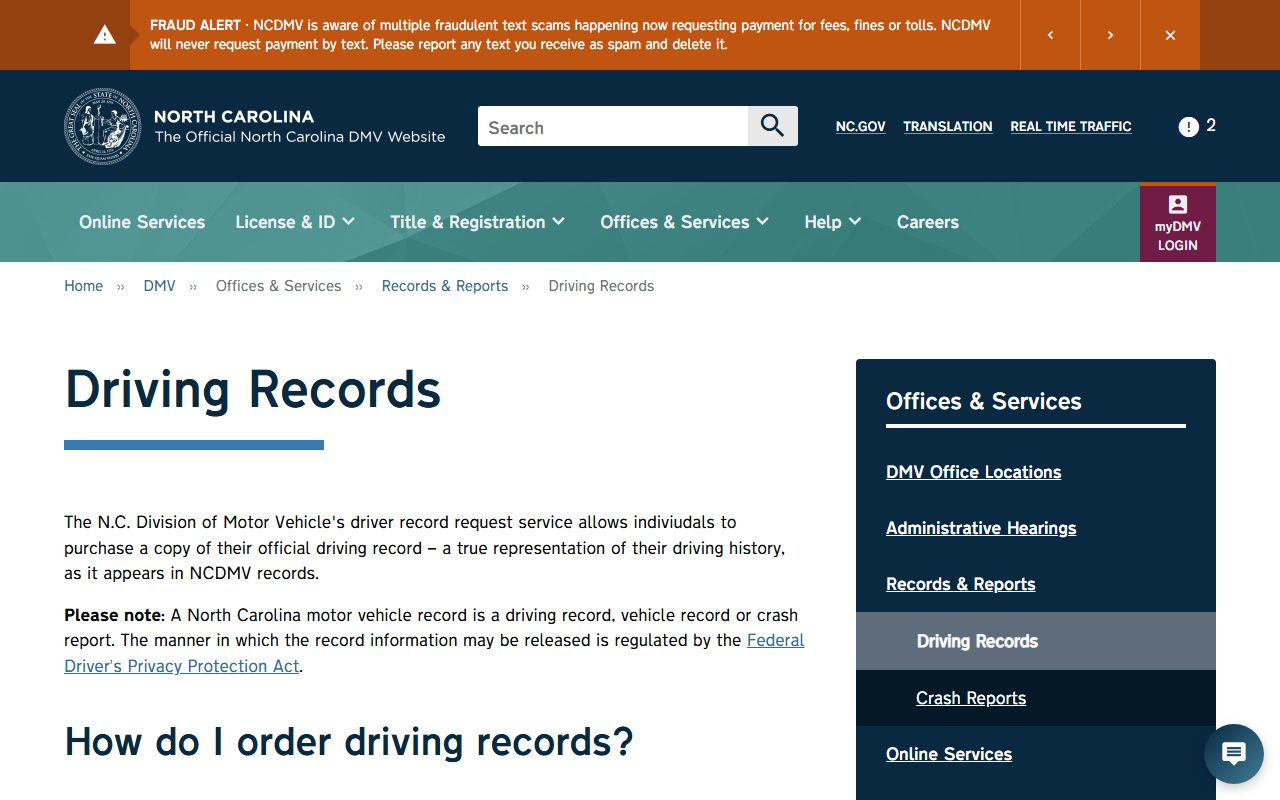 Wayne County traffic court records NCDMV driving records source