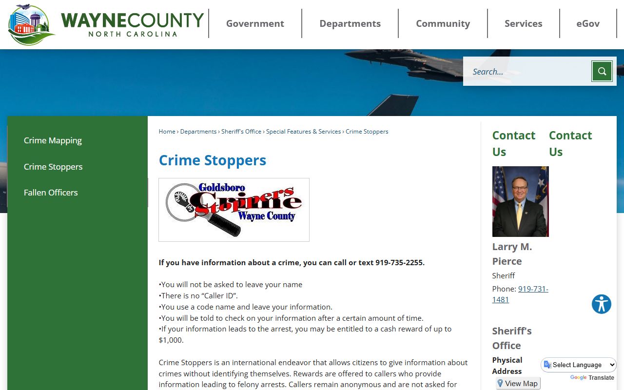 Wayne County warrant records Crime Stoppers tip channel